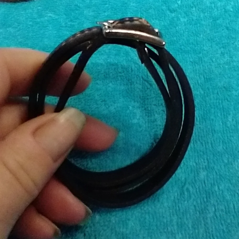 Brown Faux Leather Bracelet Three Layer